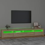 Meuble TV avec lumières LED Chêne sonoma 240x35x40 cm – Image 2