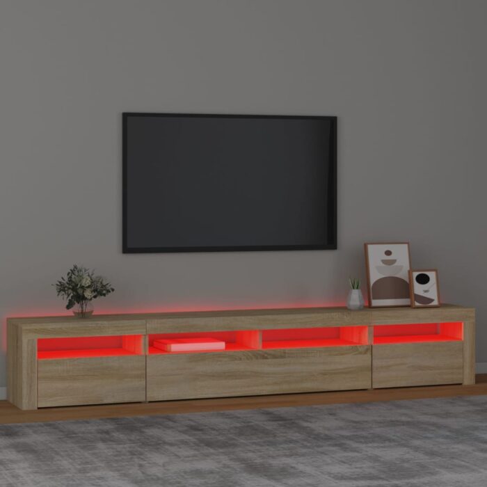Meuble TV avec lumières LED Chêne sonoma 240x35x40 cm – Image 3