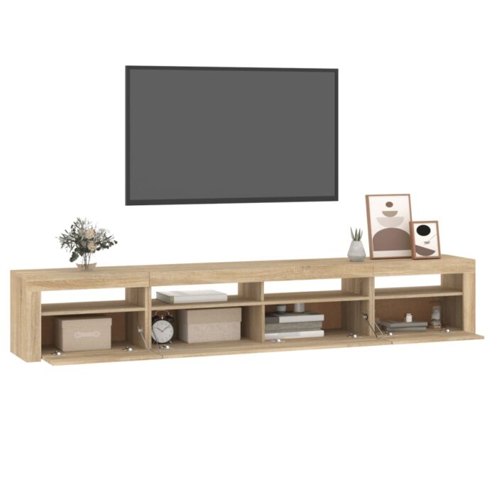 Meuble TV avec lumières LED Chêne sonoma 240x35x40 cm – Image 4