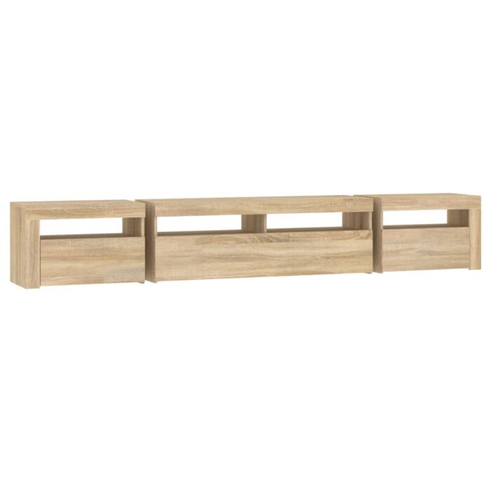 Meuble TV avec lumières LED Chêne sonoma 240x35x40 cm – Image 6