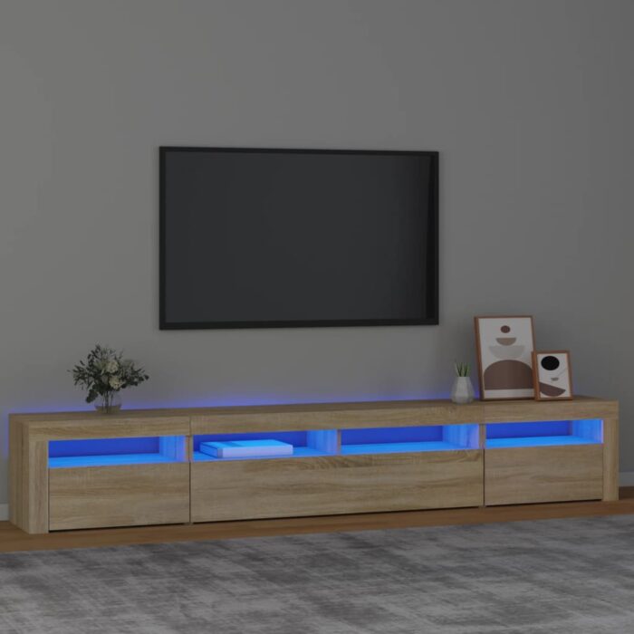 Meuble TV avec lumières LED Chêne sonoma 240x35x40 cm – Image 1