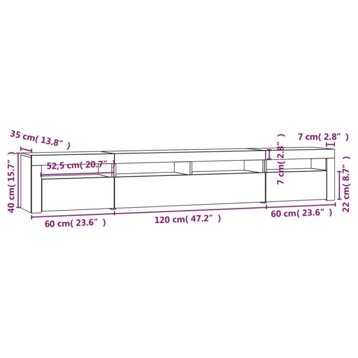 VXL8720845648732_g_en_hd_10.jpg Meuble TV avec lumières LED Gris béton 240x35x40 cm – Image 10