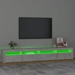 Meuble TV avec lumières LED Gris béton 240x35x40 cm – Image 2