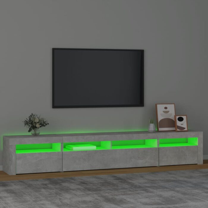 VXL8720845648732_g_en_hd_2.jpg Meuble TV avec lumières LED Gris béton 240x35x40 cm – Image 2