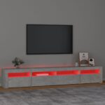Meuble TV avec lumières LED Gris béton 240x35x40 cm – Image 3
