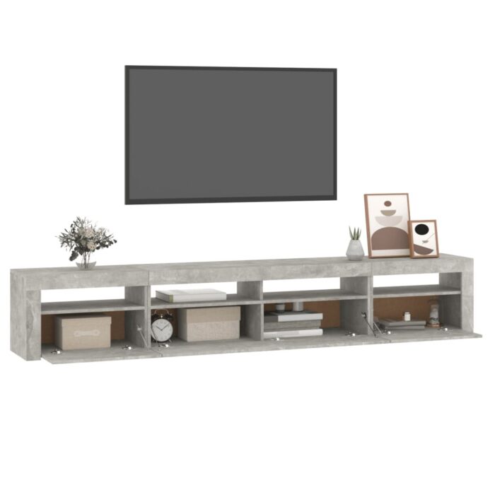VXL8720845648732_g_en_hd_4.jpg Meuble TV avec lumières LED Gris béton 240x35x40 cm – Image 4