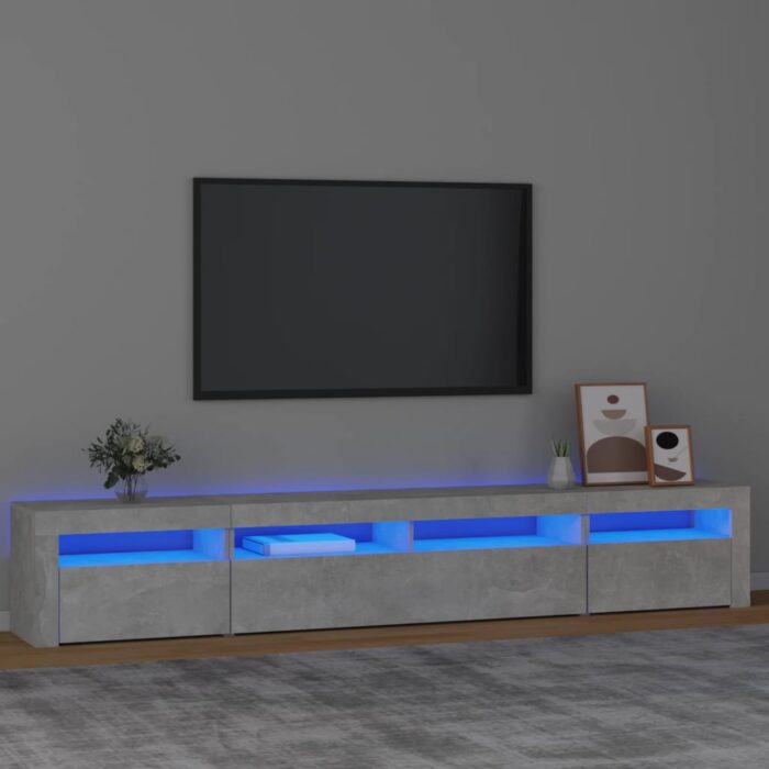 VXL8720845648732_m_en_hd_1.jpg Meuble TV avec lumières LED Gris béton 240x35x40 cm – Image 1