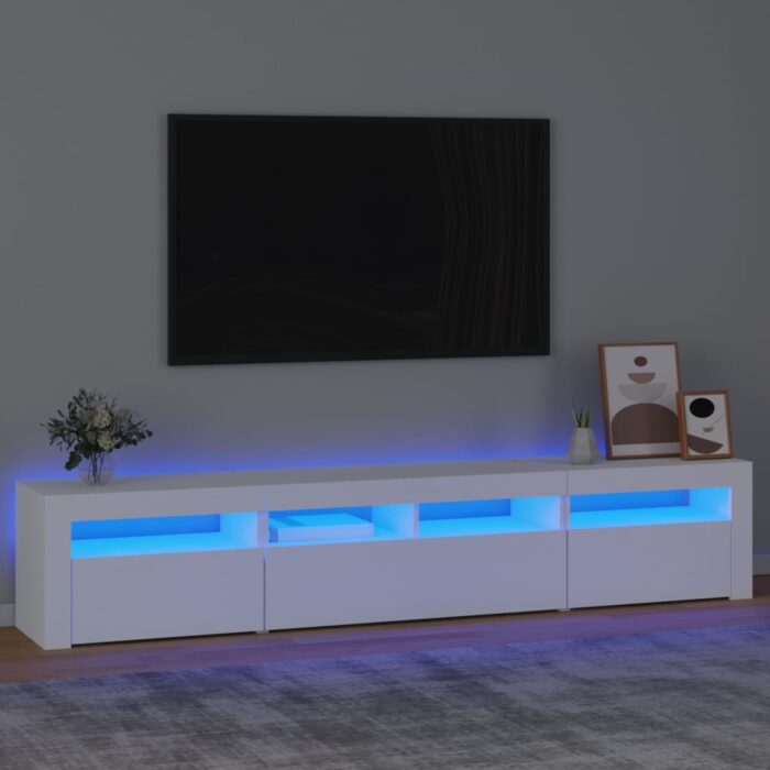 Meuble TV avec lumières LED Blanc 210x35x40 cm – Image 1