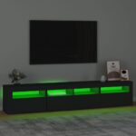 Meuble TV avec lumières LED Noir 210x35x40 cm – Image 2