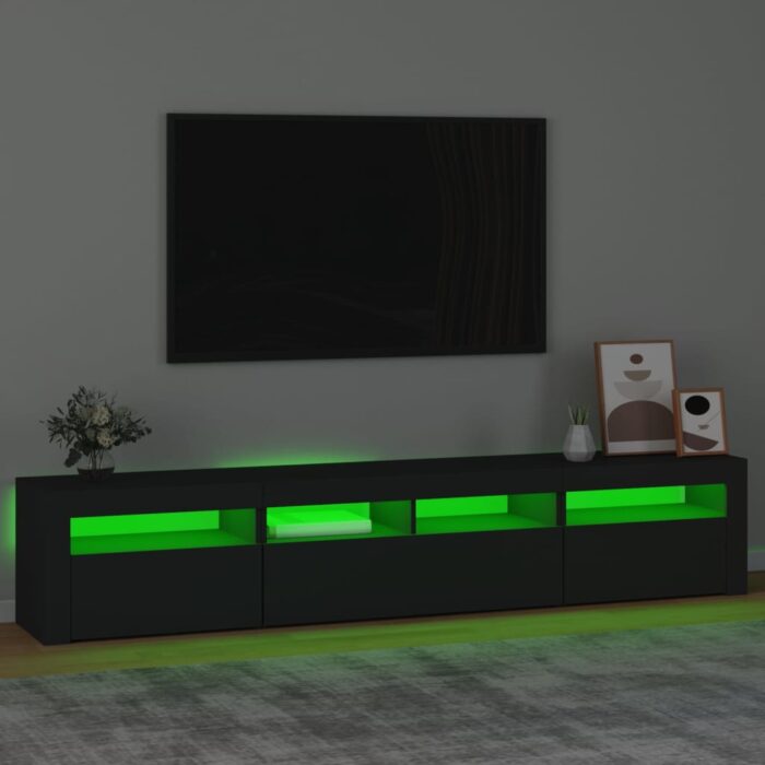 Meuble TV avec lumières LED Noir 210x35x40 cm – Image 2