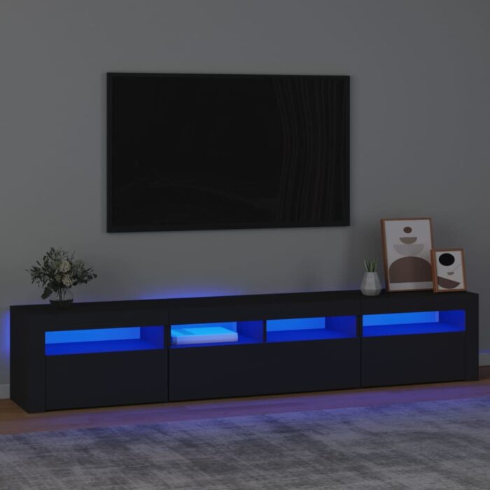 Meuble TV avec lumières LED Noir 210x35x40 cm – Image 1