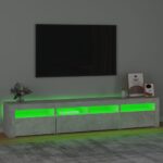 Meuble TV avec lumières LED Gris béton 210x35x40 cm – Image 2