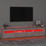 Meuble TV avec lumières LED Gris béton 210x35x40 cm – Image 3