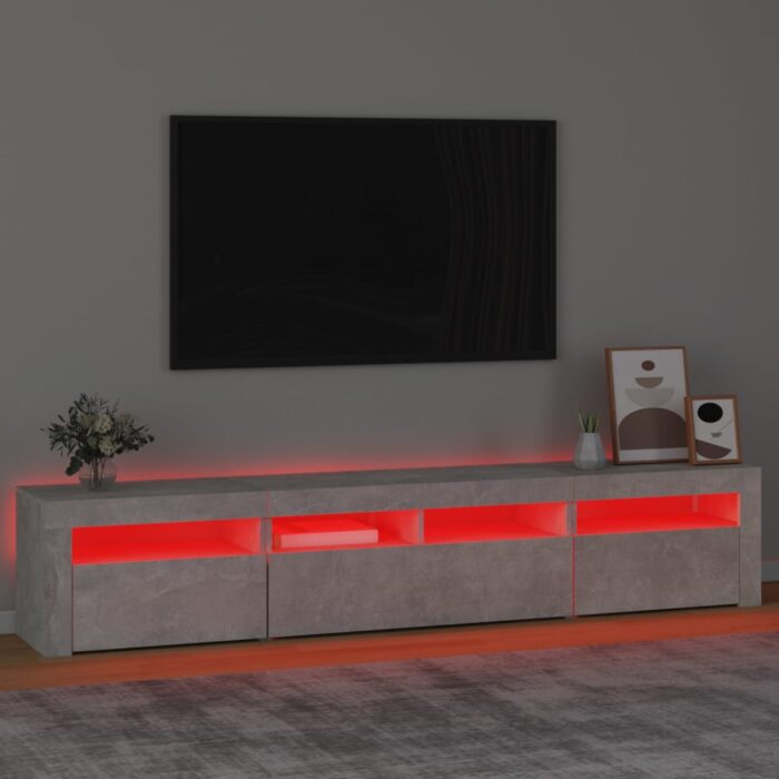 Meuble TV avec lumières LED Gris béton 210x35x40 cm – Image 3