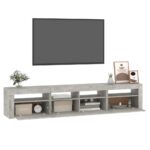 Meuble TV avec lumières LED Gris béton 210x35x40 cm – Image 4