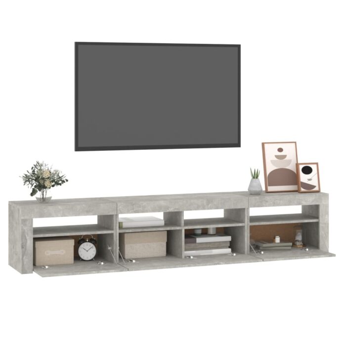 Meuble TV avec lumières LED Gris béton 210x35x40 cm – Image 4