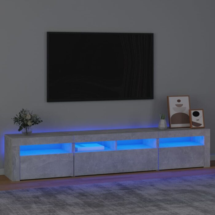 Meuble TV avec lumières LED Gris béton 210x35x40 cm – Image 1