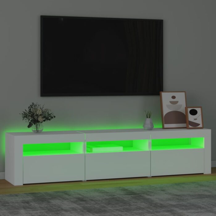 Meuble TV avec lumières LED Blanc 180x35x40 cm – Image 2