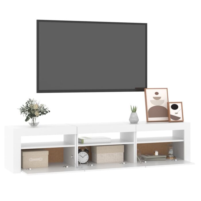Meuble TV avec lumières LED Blanc 180x35x40 cm – Image 4