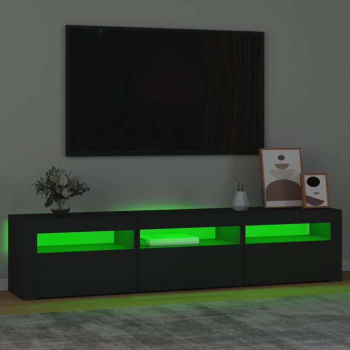 Meuble TV avec lumières LED Noir 180x35x40 cm – Image 2