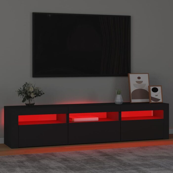 Meuble TV avec lumières LED Noir 180x35x40 cm – Image 3