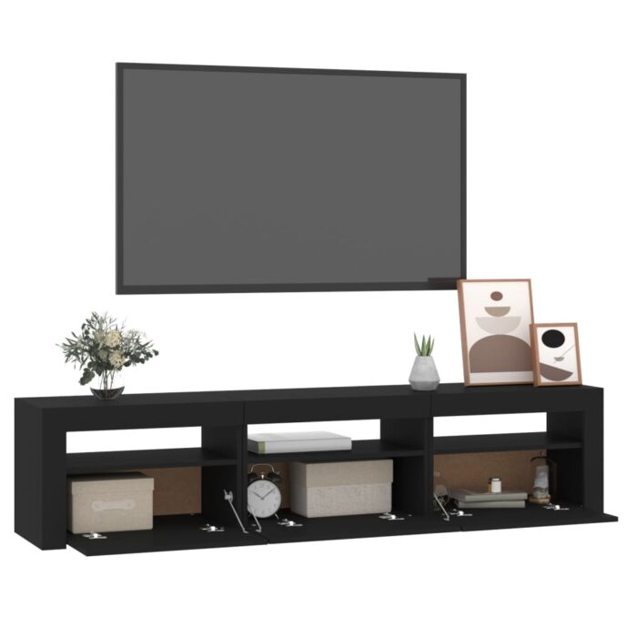 Meuble TV avec lumières LED Noir 180x35x40 cm – Image 4