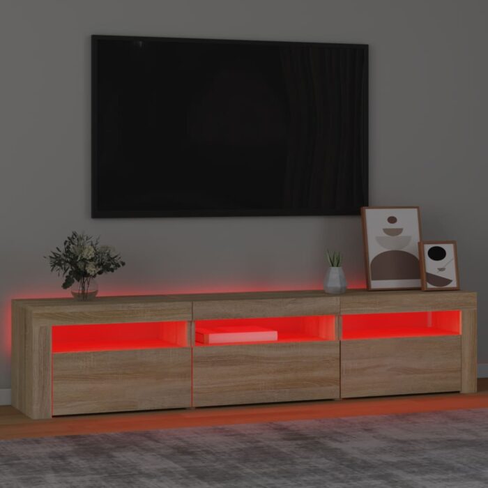 Meuble TV avec lumières LED Chêne sonoma 180x35x40 cm – Image 3
