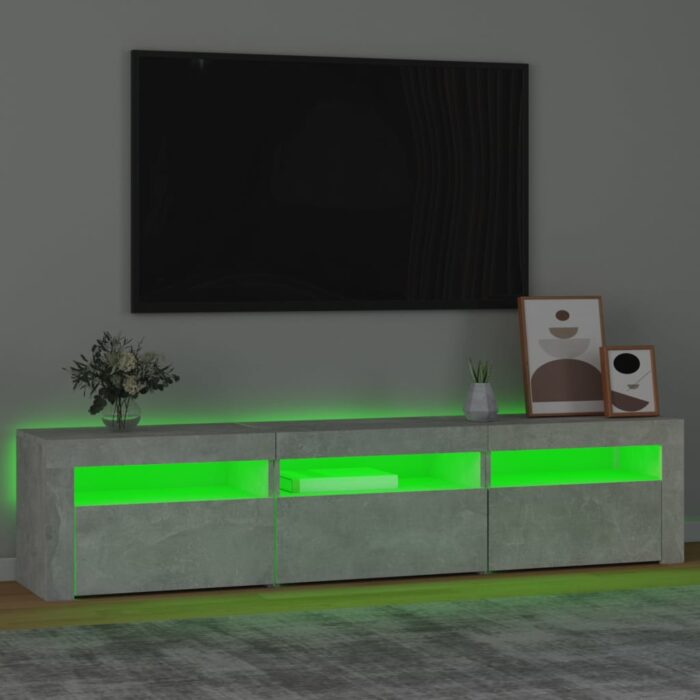 Meuble TV avec lumières LED Gris béton 180x35x40 cm – Image 2