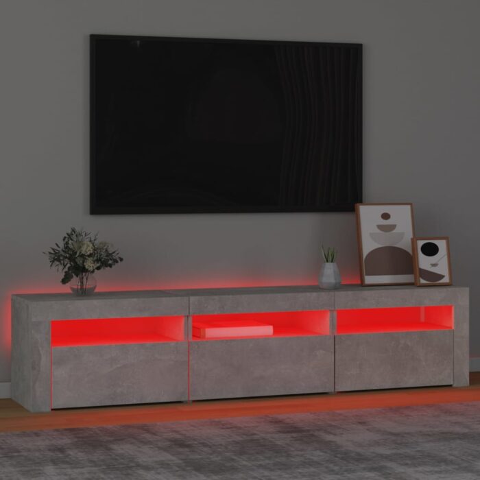 Meuble TV avec lumières LED Gris béton 180x35x40 cm – Image 3