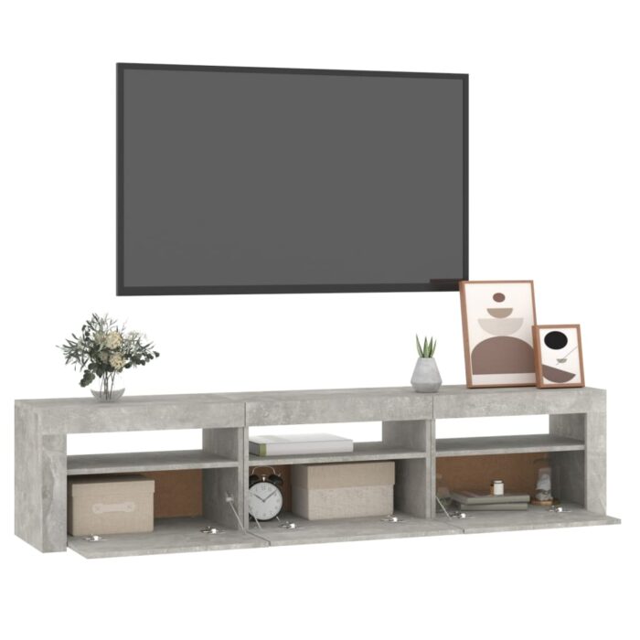 Meuble TV avec lumières LED Gris béton 180x35x40 cm – Image 4