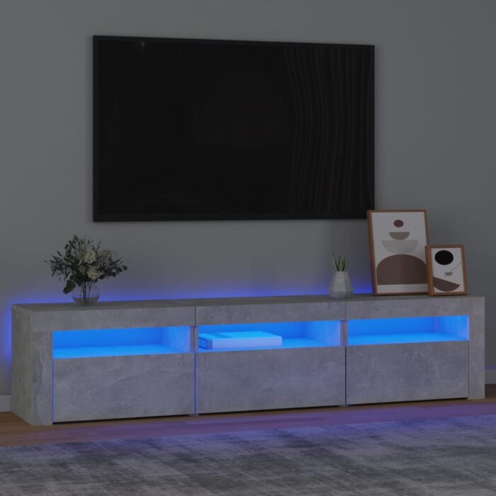 Meuble TV avec lumières LED Gris béton 180x35x40 cm – Image 1