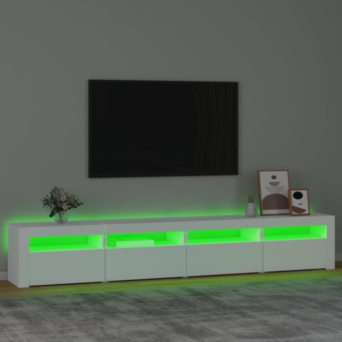 Meuble TV avec lumières LED Blanc 240x35x40 cm – Image 2