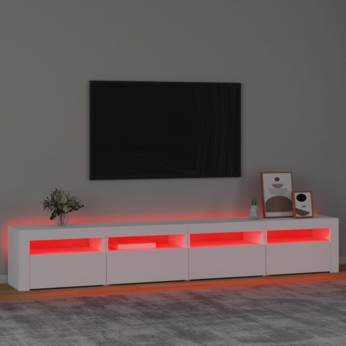 Meuble TV avec lumières LED Blanc 240x35x40 cm – Image 3