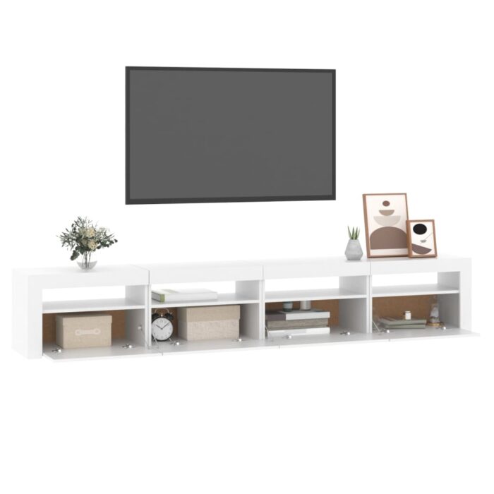 Meuble TV avec lumières LED Blanc 240x35x40 cm – Image 4