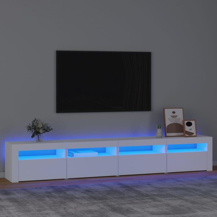 Meuble TV avec lumières LED Blanc 240x35x40 cm – Image 1
