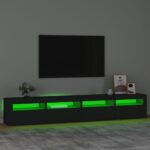 Meuble TV avec lumières LED Noir 240x35x40 cm – Image 2