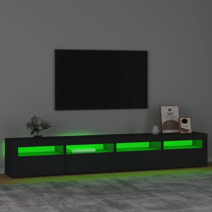 Meuble TV avec lumières LED Noir 240x35x40 cm – Image 2