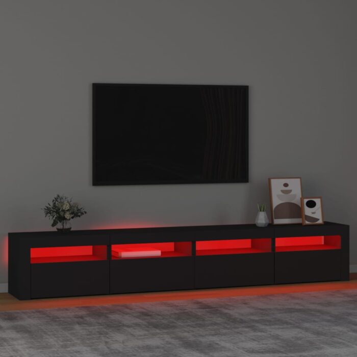 Meuble TV avec lumières LED Noir 240x35x40 cm – Image 3
