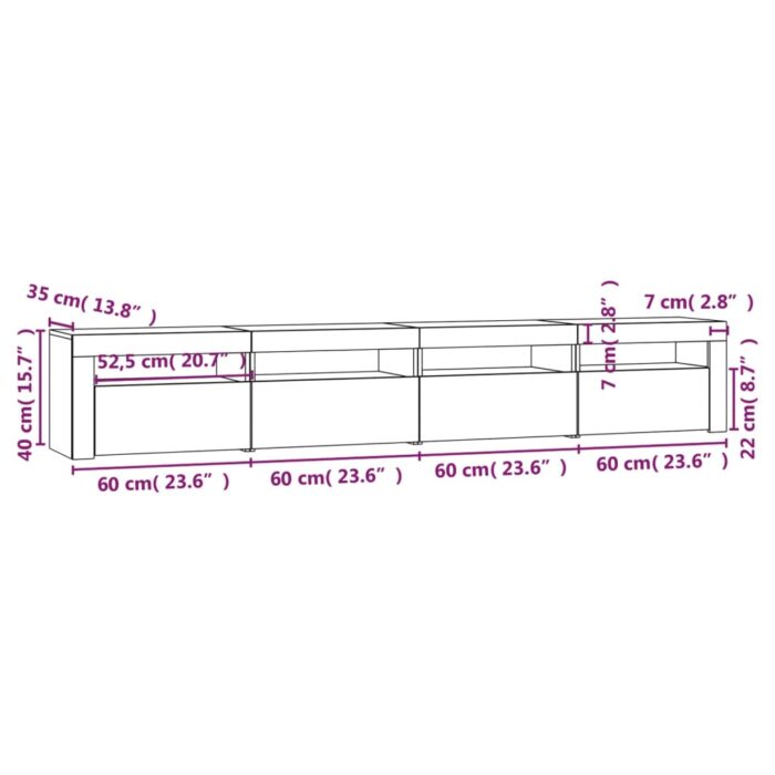 Meuble TV avec lumières LED Chêne sonoma 240x35x40 cm – Image 10