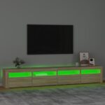 Meuble TV avec lumières LED Chêne sonoma 240x35x40 cm – Image 2