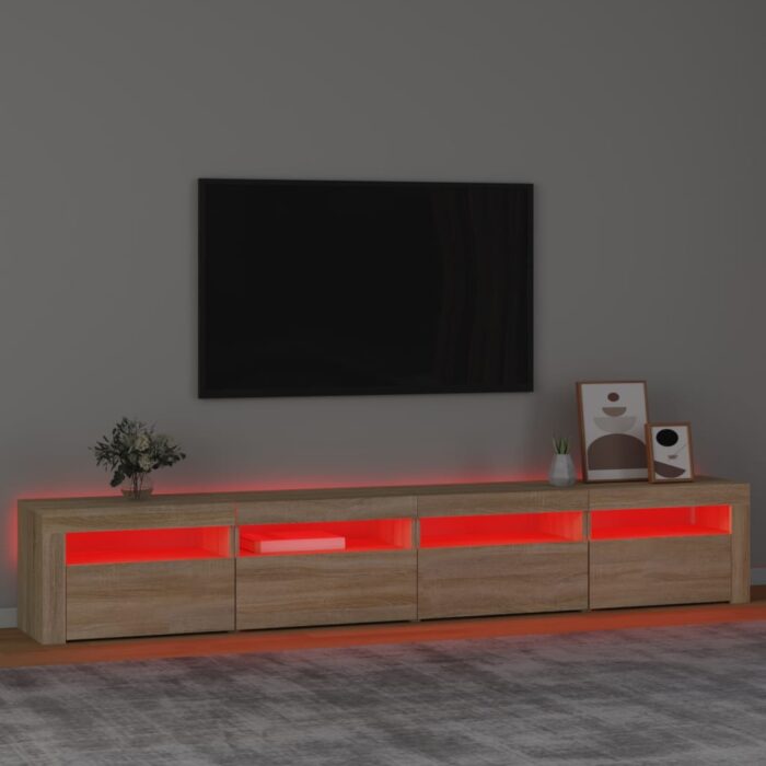 Meuble TV avec lumières LED Chêne sonoma 240x35x40 cm – Image 3
