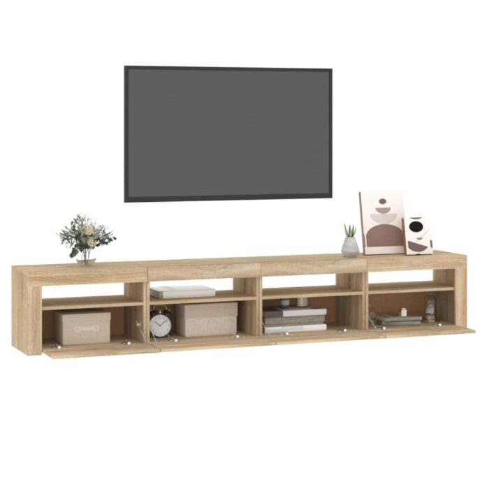 Meuble TV avec lumières LED Chêne sonoma 240x35x40 cm – Image 4