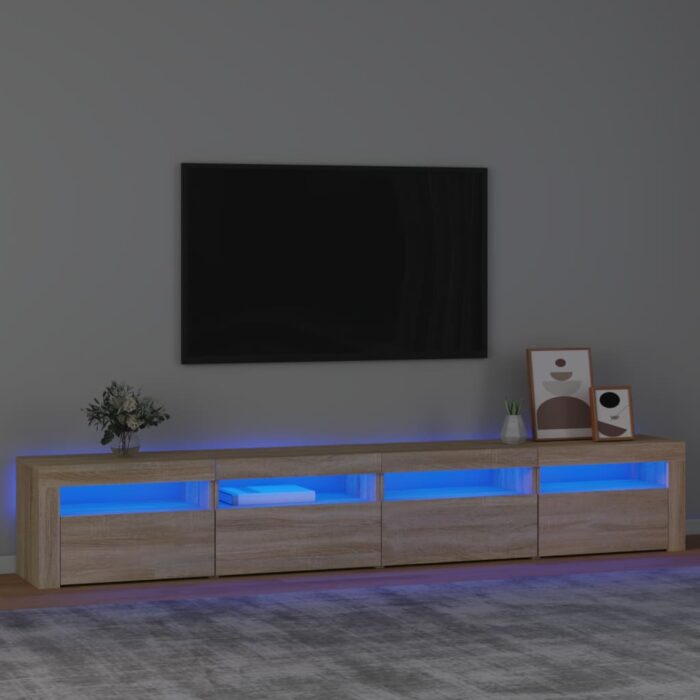 Meuble TV avec lumières LED Chêne sonoma 240x35x40 cm – Image 1