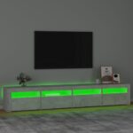 Meuble TV avec lumières LED Gris béton 240x35x40 cm – Image 2
