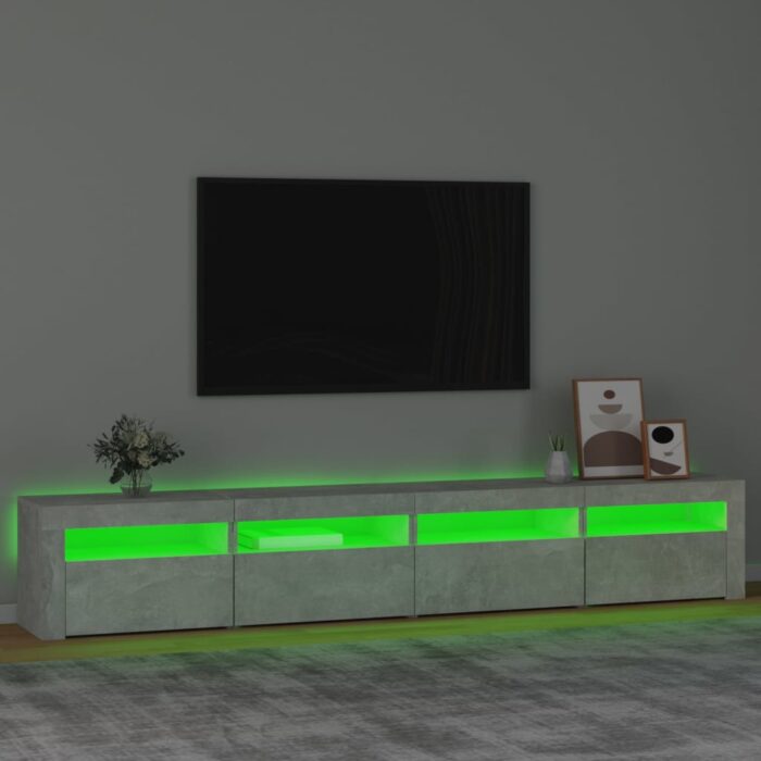Meuble TV avec lumières LED Gris béton 240x35x40 cm – Image 2