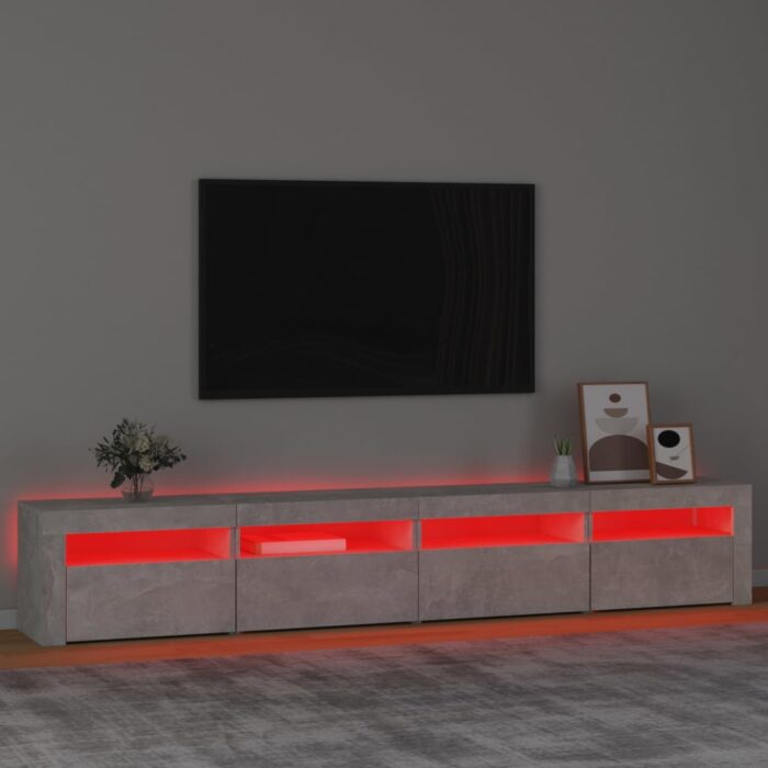 Meuble TV avec lumières LED Gris béton 240x35x40 cm – Image 3