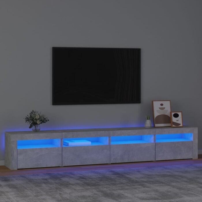 Meuble TV avec lumières LED Gris béton 240x35x40 cm – Image 1