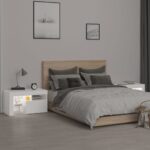 Tables de chevet 2 pcs et lumières LED Blanc 70x36,5x40 cm – Image 2