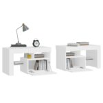 Tables de chevet 2 pcs et lumières LED Blanc 70x36,5x40 cm – Image 5