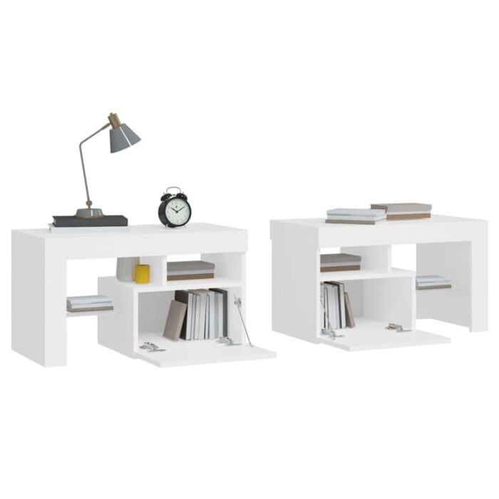 Tables de chevet 2 pcs et lumières LED Blanc 70x36,5x40 cm – Image 5